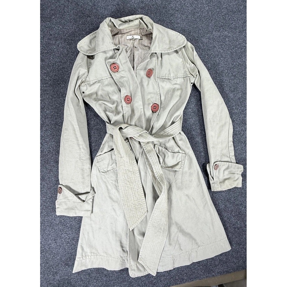 Mike & Chris Trench Coat Womens Small Khaki Double‎ Breasted Belted Cotton USA